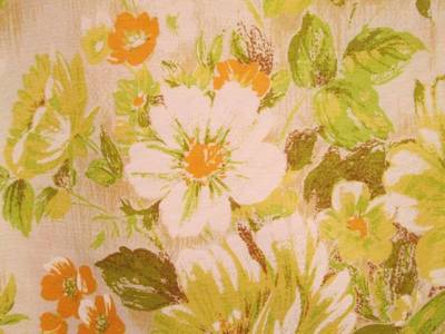 Vtg Fabric Mid Century Rayon Acetate Drapery Upholstery Lime Orange 2 pc 45x182-image