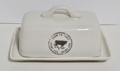 Creative Co-op Stoneware Butter Dish M. Chad Barrett Cream Ivory Farm Table Cow -image