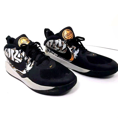 Nike Team Hustle Sneaker Boys 6.5 Black Orange Mid-Top Lace Athletic Shoes-image