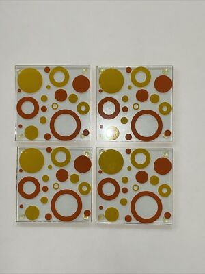 Mid-Mod Retro Glass Coasters, set of 4 Orange-image
