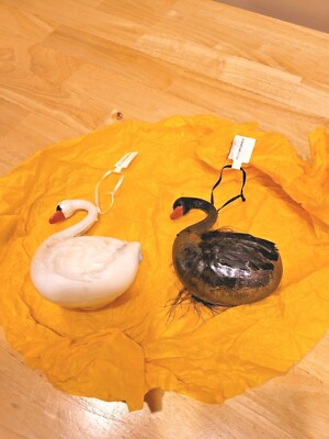 Creative Co-Op Glass Swan Ornaments set of 2 Black and White NWT-image