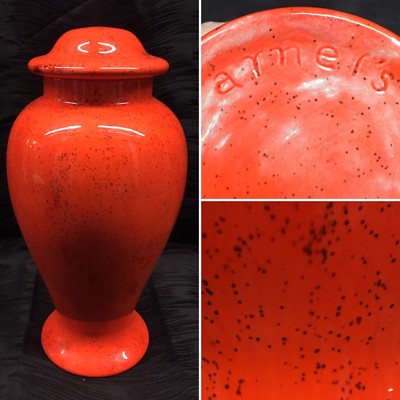 Vtg Rare Mid-Century Arners Speckled Orange Lidded Vase Ceramic Pottery-image