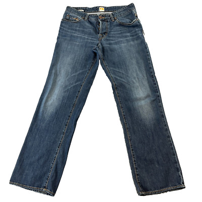 Hugo Boss Straight Jeans 32 30 * Mid Wash Blue Whiskers Fading Cotton Orange 31-image