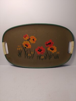 Orange Poppies Green Tray Yanmar Art Japan oval shape -image