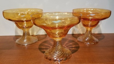 Vintage Carnival - Marigold SET (3) dessert glasses w spiral base, EUC-image