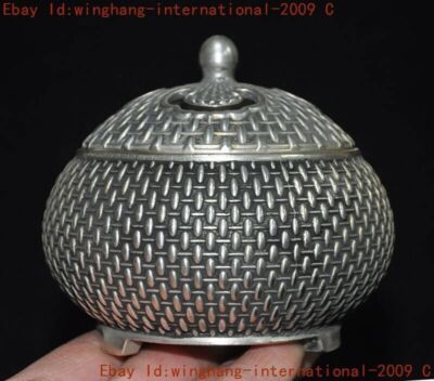 China Tantra Buddhism temple Tibetan silver joss Incense burner Censer statue-image