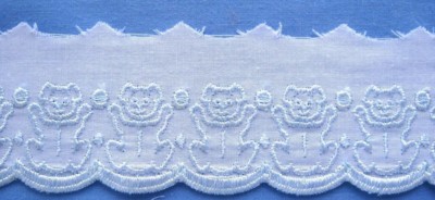 50mm White / Blue Teddy Bear Cambric Edging (per metre)-image