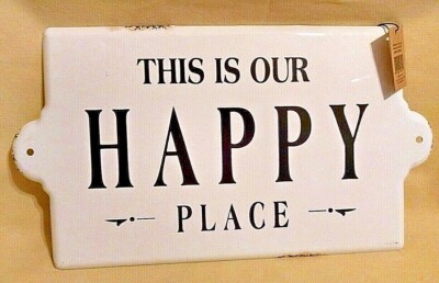 THIS IS OUR HAPPY PLACE SIGN NEW NWT CREATIVE CO-OP ENAMEL RETRO DISTRESSED.-image