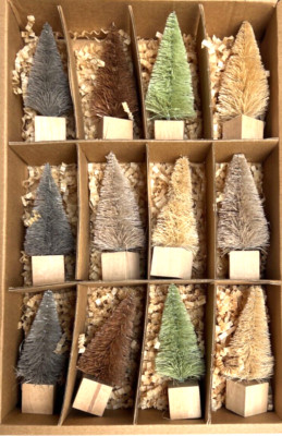Creative Co-Op Set 12 Bottle Brush Trees w/Wood Base Green Brown Gray 3 1/4