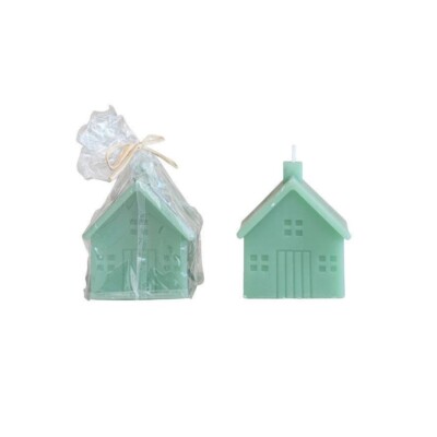 Creative Co-op - Mint Color Unscented House Shaped Candle 3Lx3Wx3.5H - XS3013-image