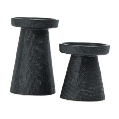 Main + Mesa Stoneware Pillar & Taper Candle Holders Set of 2 Black-image