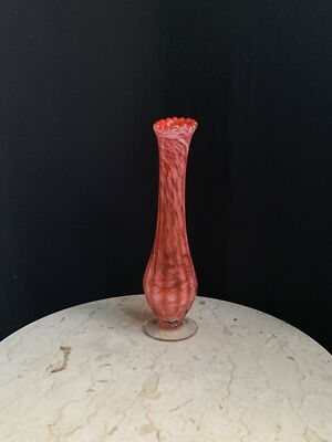 Vintage Art Glass Vase Orange and White Swung Glass Vase Mid Century Art Glass V-image
